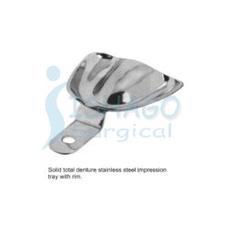 Solid total denture stainless steel impression tray with rim